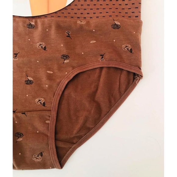 Women Flower High Waist Tummy Control Shape Intimate Underwear Panties Brown S - Picture 3 of 6